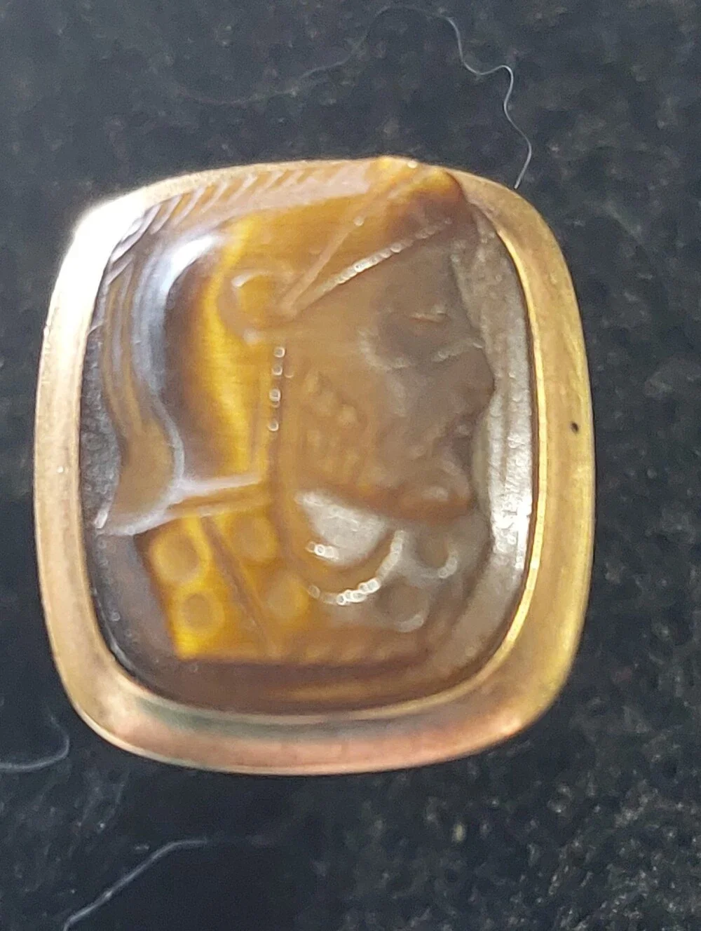 Vintage 3-Pc Mid-Century Tiger Eye Cameo Roman Soldier Cufflinks 12K Gold Filled